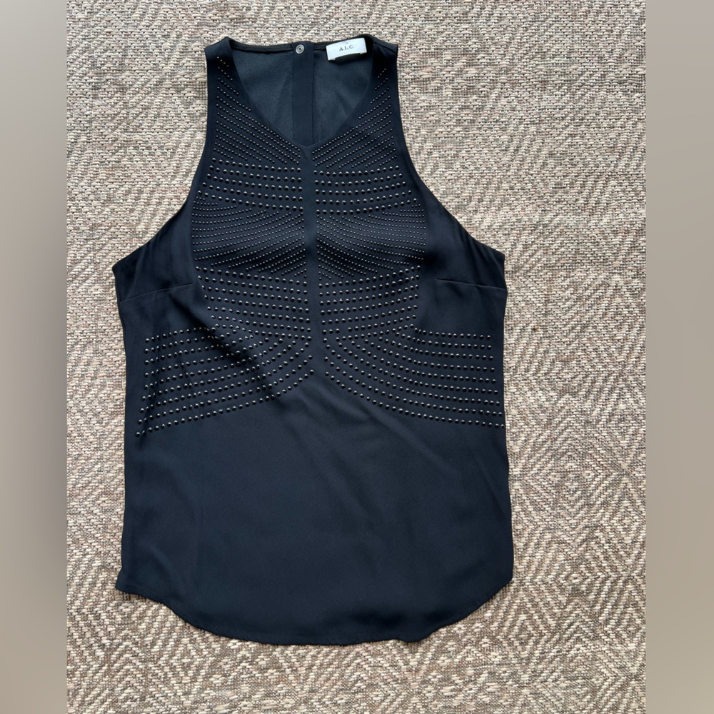 A.L.C. Black Halter Tank Top Brenner Studded Crepe Size L Womens Sleeveless‎